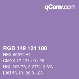 Color code: RGB 149 124 180 | qconv.com