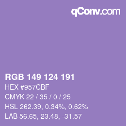 Color code: RGB 149 124 191 | qconv.com