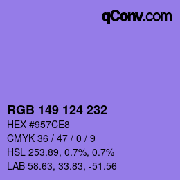 Color code: RGB 149 124 232 | qconv.com