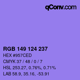 Color code: RGB 149 124 237 | qconv.com