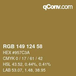 Código de color: RGB 149 124 58 | qconv.com