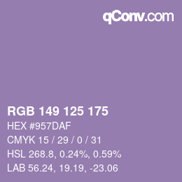 Color code: RGB 149 125 175 | qconv.com