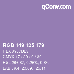Color code: RGB 149 125 179 | qconv.com