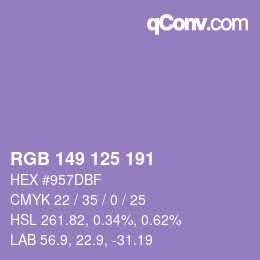 Color code: RGB 149 125 191 | qconv.com