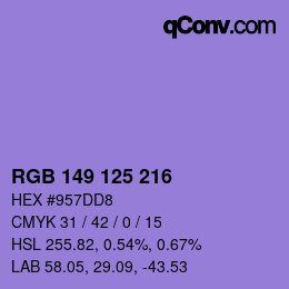 Color code: RGB 149 125 216 | qconv.com
