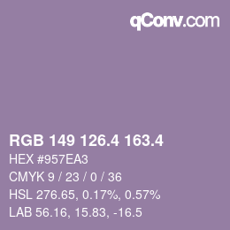 カラーコード: RGB 149 126.4 163.4 | qconv.com