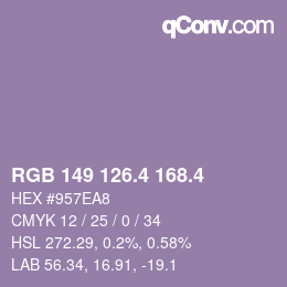 カラーコード: RGB 149 126.4 168.4 | qconv.com