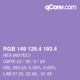 カラーコード: RGB 149 126.4 193.4 | qconv.com