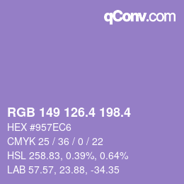 カラーコード: RGB 149 126.4 198.4 | qconv.com