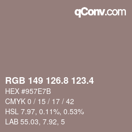 カラーコード: RGB 149 126.8 123.4 | qconv.com