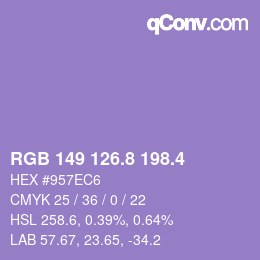 カラーコード: RGB 149 126.8 198.4 | qconv.com