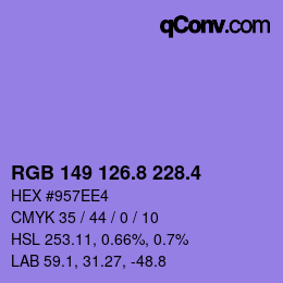 カラーコード: RGB 149 126.8 228.4 | qconv.com