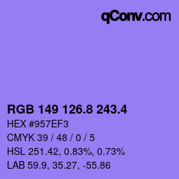カラーコード: RGB 149 126.8 243.4 | qconv.com