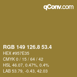 カラーコード: RGB 149 126.8 53.4 | qconv.com