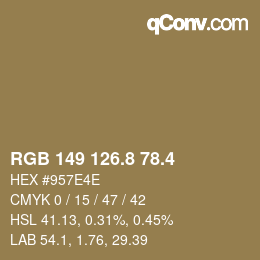 カラーコード: RGB 149 126.8 78.4 | qconv.com
