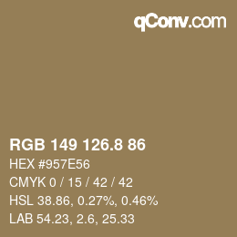 カラーコード: RGB 149 126.8 86 | qconv.com