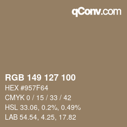 Color code: RGB 149 127 100 | qconv.com