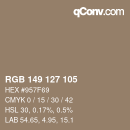 Color code: RGB 149 127 105 | qconv.com