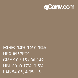 カラーコード: RGB 149 127 105 | qconv.com