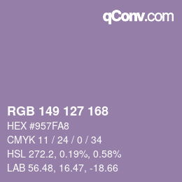 Color code: RGB 149 127 168 | qconv.com