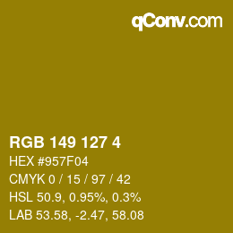 Color code: RGB 149 127 4 | qconv.com