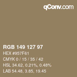 Color code: RGB 149 127 97 | qconv.com