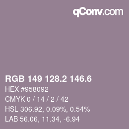 カラーコード: RGB 149 128.2 146.6 | qconv.com