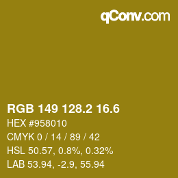 カラーコード: RGB 149 128.2 16.6 | qconv.com