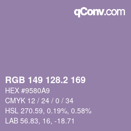 カラーコード: RGB 149 128.2 169 | qconv.com