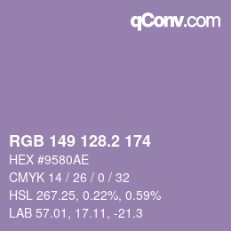 カラーコード: RGB 149 128.2 174 | qconv.com