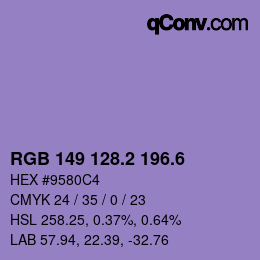 カラーコード: RGB 149 128.2 196.6 | qconv.com