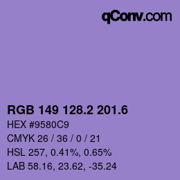 カラーコード: RGB 149 128.2 201.6 | qconv.com