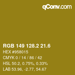 カラーコード: RGB 149 128.2 21.6 | qconv.com