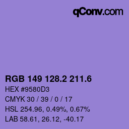 カラーコード: RGB 149 128.2 211.6 | qconv.com