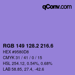 カラーコード: RGB 149 128.2 216.6 | qconv.com