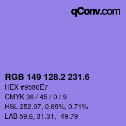 カラーコード: RGB 149 128.2 231.6 | qconv.com