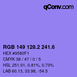 カラーコード: RGB 149 128.2 241.6 | qconv.com