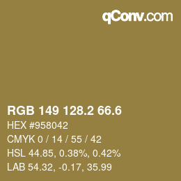 カラーコード: RGB 149 128.2 66.6 | qconv.com
