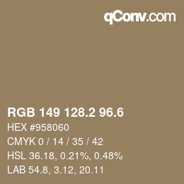 カラーコード: RGB 149 128.2 96.6 | qconv.com