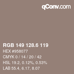 カラーコード: RGB 149 128.6 119 | qconv.com