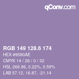 カラーコード: RGB 149 128.6 174 | qconv.com