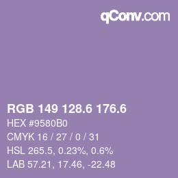 カラーコード: RGB 149 128.6 176.6 | qconv.com