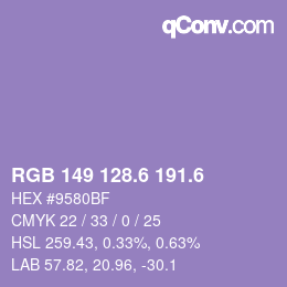 カラーコード: RGB 149 128.6 191.6 | qconv.com