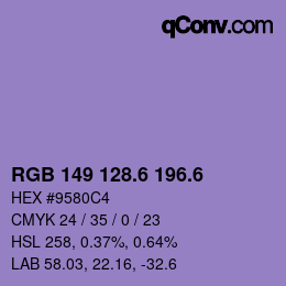 カラーコード: RGB 149 128.6 196.6 | qconv.com