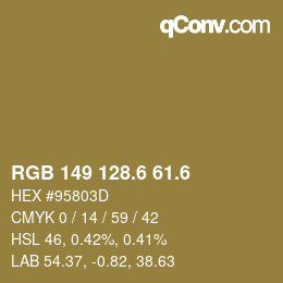 カラーコード: RGB 149 128.6 61.6 | qconv.com