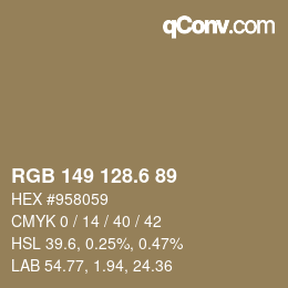 カラーコード: RGB 149 128.6 89 | qconv.com