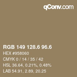 カラーコード: RGB 149 128.6 96.6 | qconv.com
