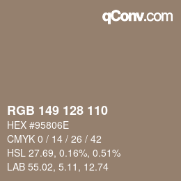 Color code: RGB 149 128 110 | qconv.com