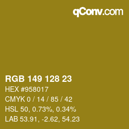 Color code: RGB 149 128 23 | qconv.com