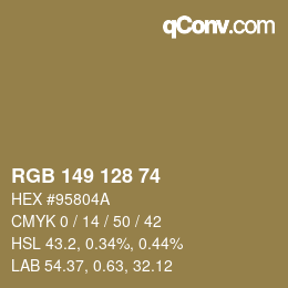 Color code: RGB 149 128 74 | qconv.com